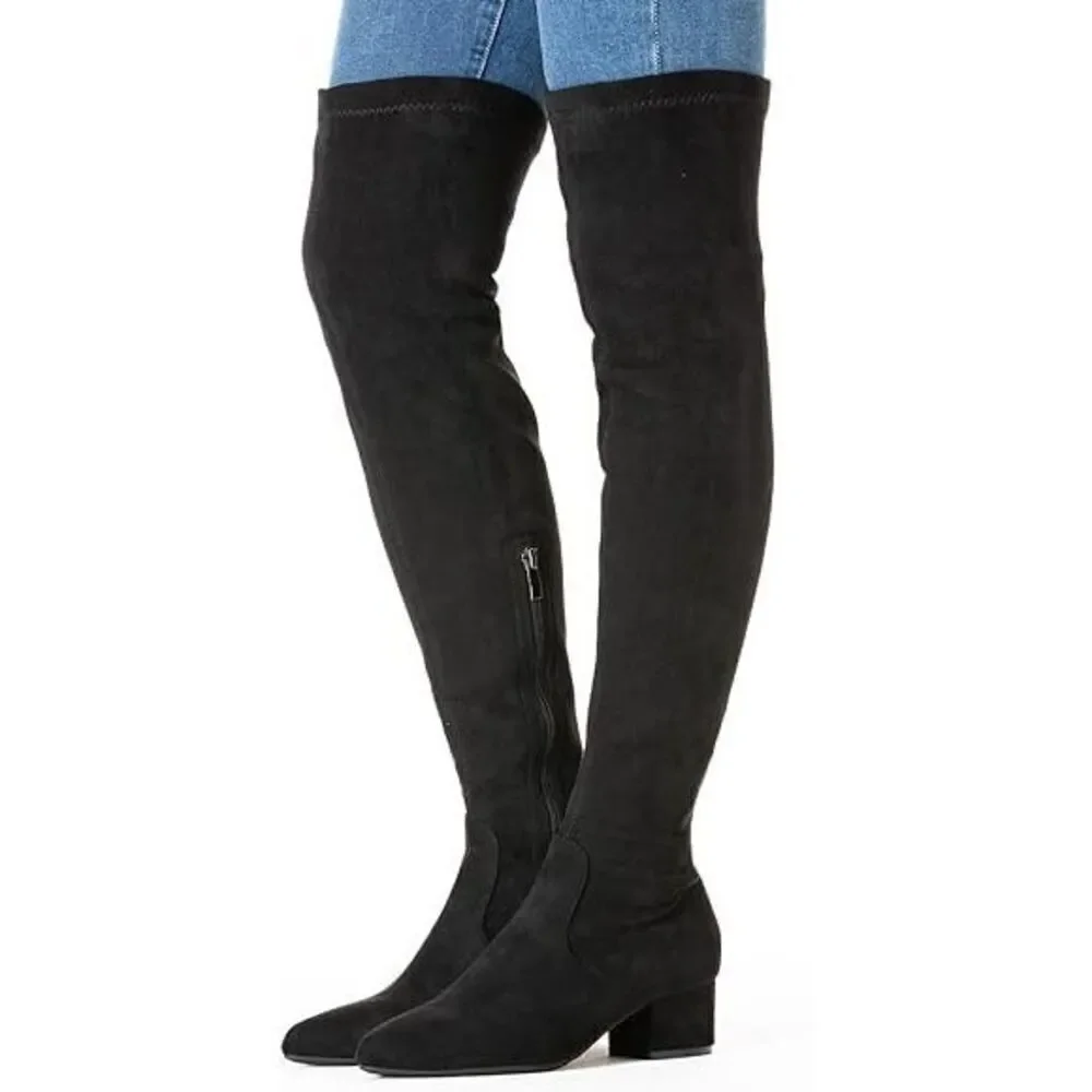 Womens black size 5.5 Over the Knee Boots Suede Low Heel Black above the knee Bo